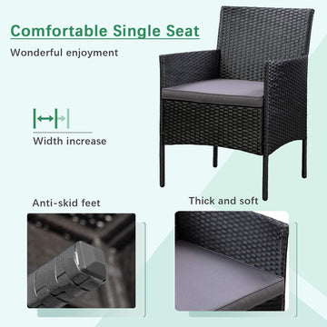 スチール製屋外パティオ用ウィッカーコンバクションセット 4点 ベージュクッション付き